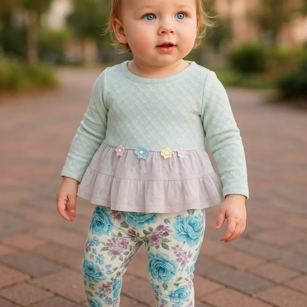 Sweet Heart‎ Rose Girls Outfit Size 12 Months Turquoise Lavender Floral Set NEW
